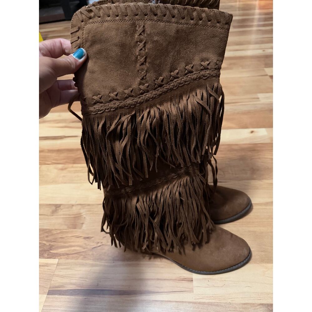 Not Rated G-Funk Women's Fringe Boots Brown Suede Boho Western Mid-Calf Size 9